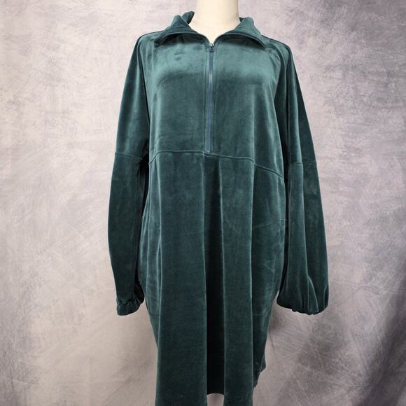 Anthropologie Dresses & Skirts - Anthropologie Sweater Dress Womens Medium Green Velour Saturday Sunday 1/4 Zip